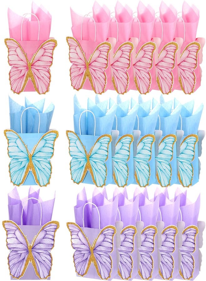 MotiMind 24 Pcs Butterfly Party Favor Bags with Tissues Paper Pink Purple Blue Butterfly Goodie Gift Paper Treat Candy Bags for Birthday Party Bridal Showers Supplies - Image 1